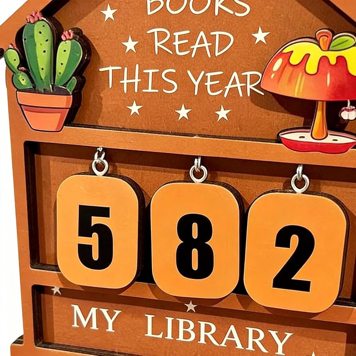 Wooden Book Counter, Rustic Reading Display, Counter Sign with Tracker, Wood Table Sign with Stand, Reading Accessory with Charm, Bookish Gift for Reader Teacher Student Home 7.87x5.91x0.39 Inches