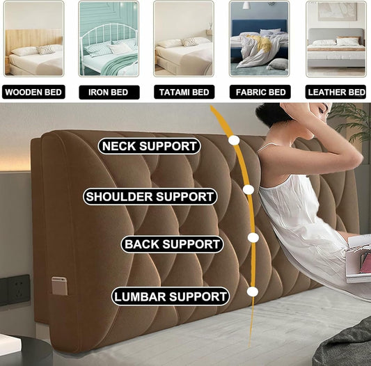 Headboard Pillow Wedge Backrest,Fleece Wall Pillowboard Headboard Upholstered Reading Pillow Bedside Cushion Day Bed Back Dorm Support Cushion,Brown,Paste/79x23x4In