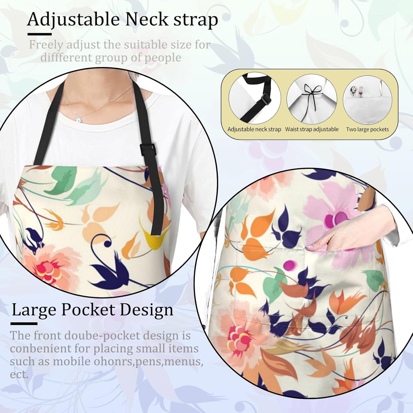 Retro Mushroom Apron for Women with Wildflower,28x33in,Botanical Kitchen Aprons with 2 Pockets,Oxford Fabric,Fern Adjustable Apron for Cooking Baking Gardening Chef,Gifts for Mom Wife
