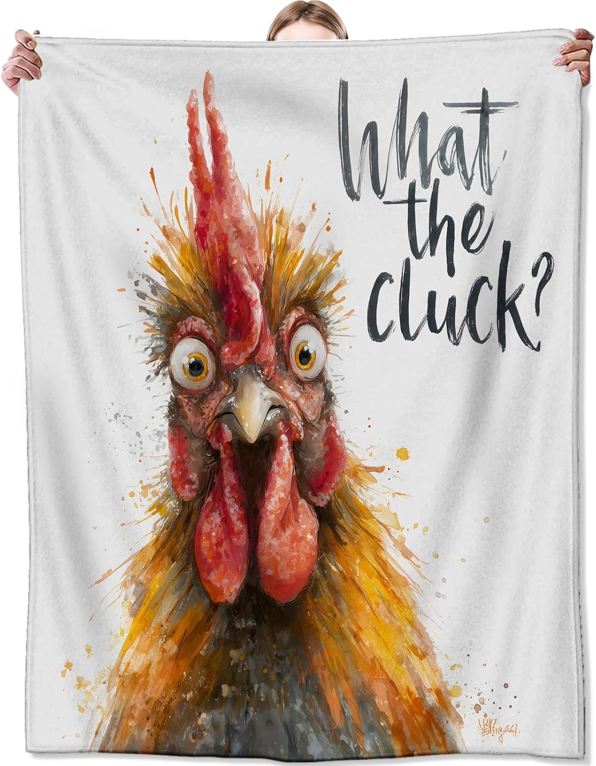 Watercolor Rooster Blanket,Humorous Gifts for Farm Animal Lovers,Soft Lightweight Flannel Throw Blankets,Playful Chicken Throws Rustic Home Decor,for Camping Living Room Office,60x50inch