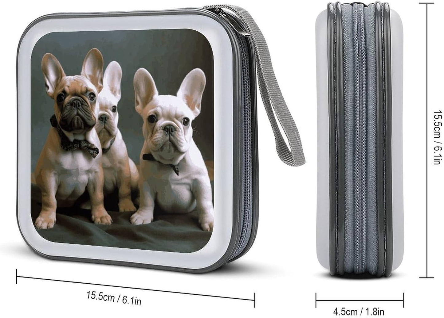 French Bulldog Puppies CD Case 40 Capacity Case Zipper CD Collection Bag with Handles Cover DVD Storage Hard Plastic DVD Disc Cases Storage Binder for Car Home Office Travel