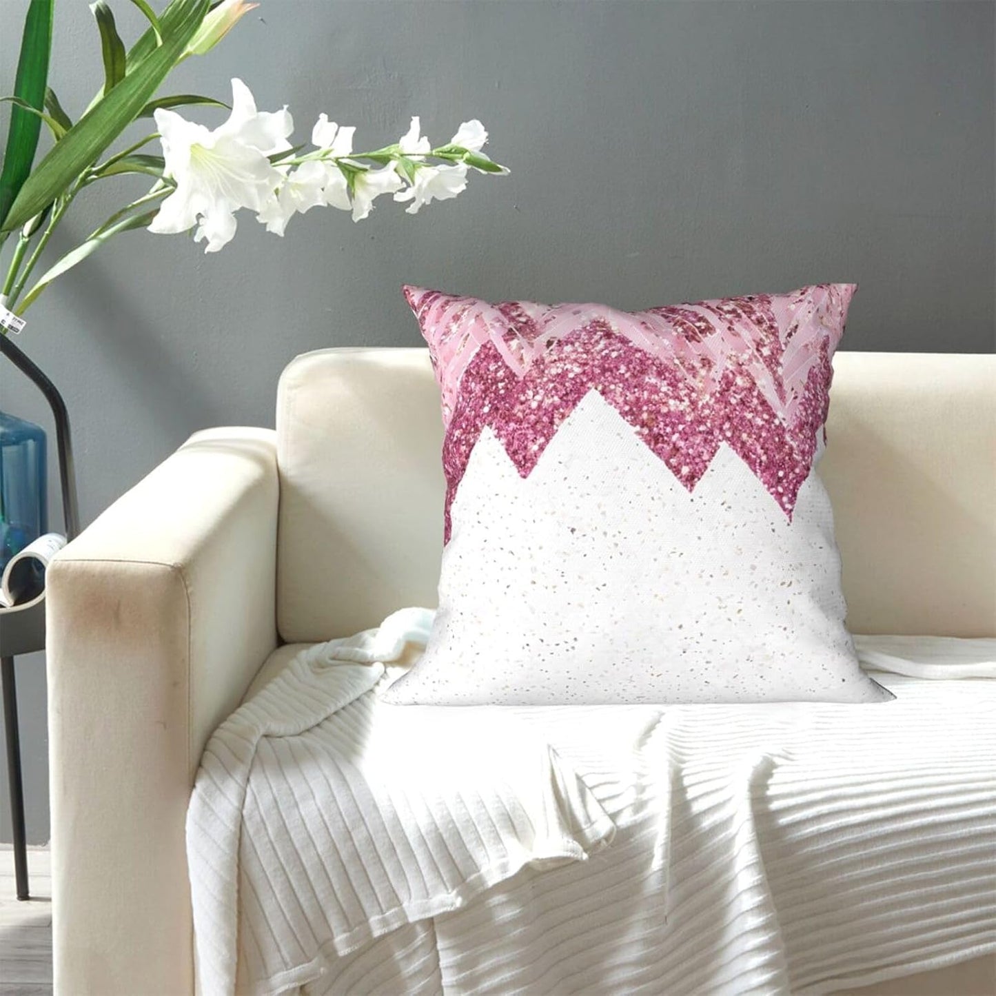 All-Season Square Pillow Covers 18"X18", Glittery Pretty, Decorative Throw Pillow Covers for Sofa Bed Couch, Hidden Zipper Cushion Cover, Square Lumbar & Accent Pillowcases for Home Decor