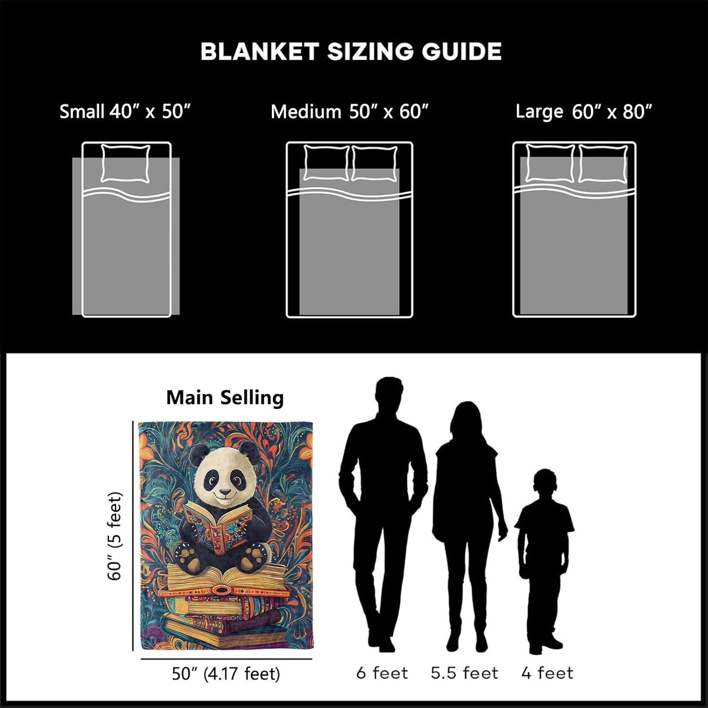 Reading Panda Blanket, Cozy Plush Cute Cartoon Pandas Throw Blanket for Couch Bedroom Outdoor, Lightweight Soft Flannel Travel Blankets, Gifts for Women Adults Kids, Warm Decor 50"×60"