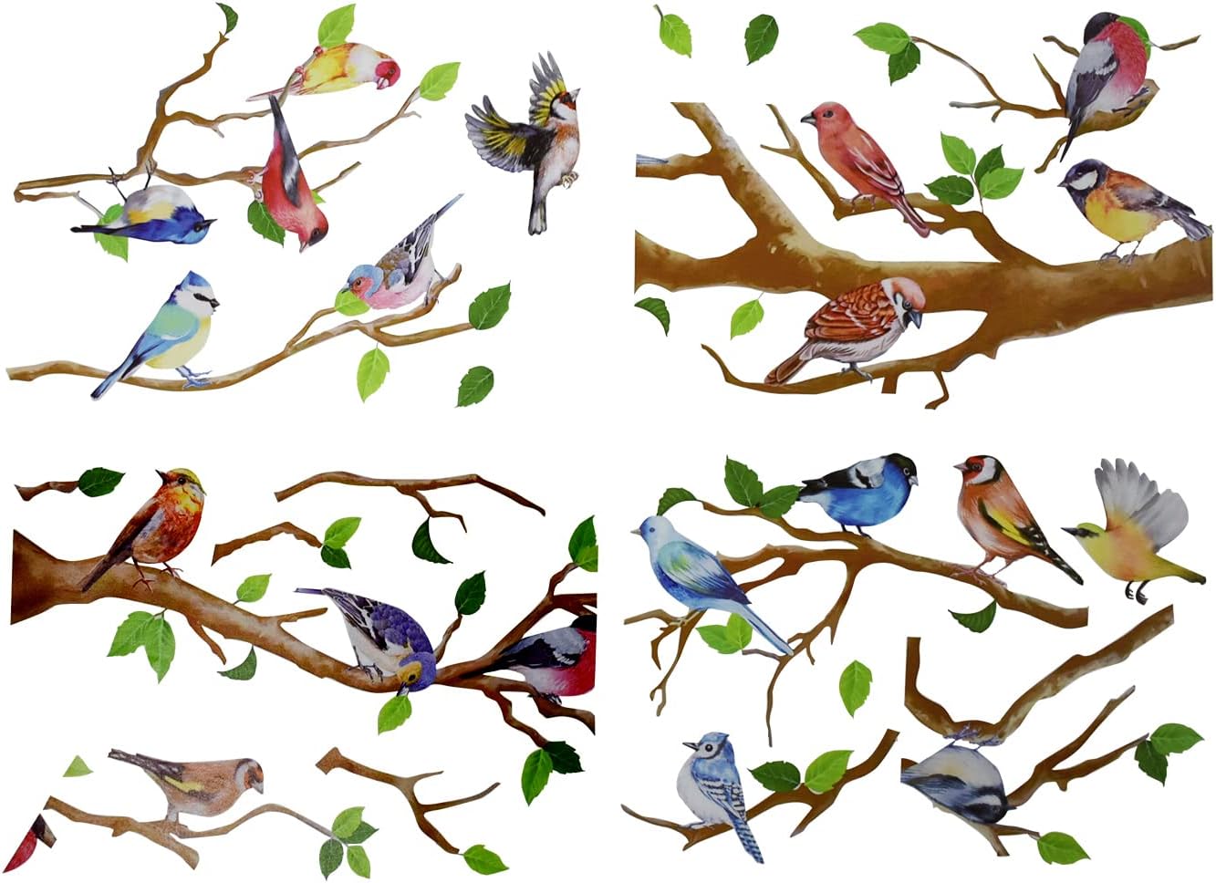 Maydahui Little Birds on Tree Branches Wall Decal Vinyl Wall Sticker (34 x 34 Inch) Removable Peel and Stick Art Murals Decor for Bedroom Offices Classroom Living Room Background