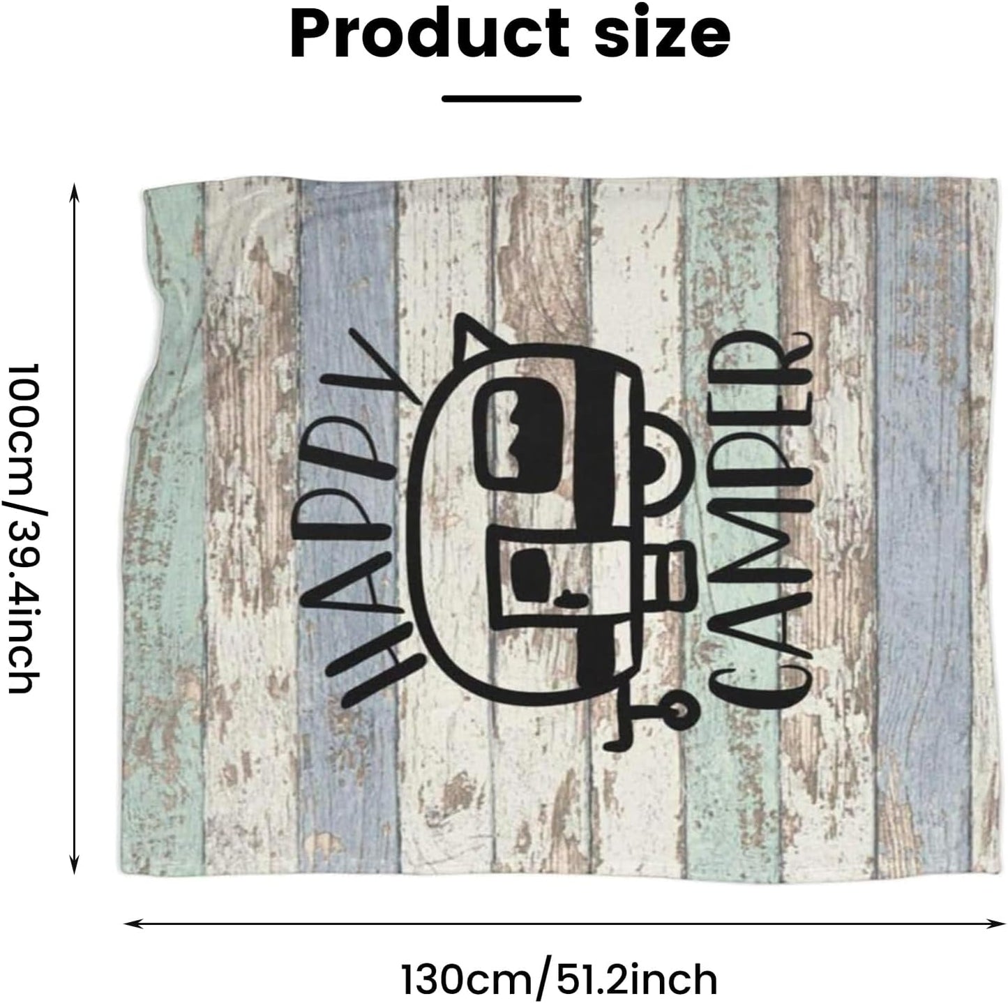 Syhonic Travelling Camping Blanket for Happy Camper Throw Blanket for Sofa Couch, Vintage Camping Theme Flannel Blanket for RV Farmhouse Living Room Bedroom Decor 50"x40"