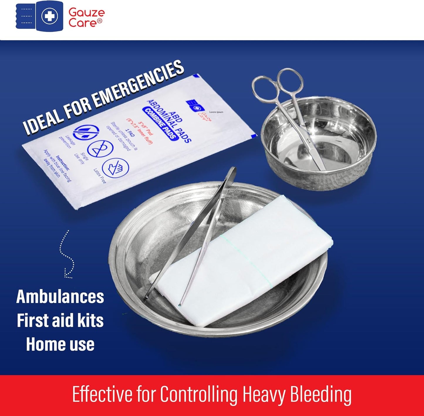 GauzeCare Sterile Abdominal Pads 5x9 inch 20-Pack | Extra Absorbent & Thick, Individually Packed Combine Pads with Non-Stick Outer Layer for Heavy Bleeding Wounds | Perfect for First Aid Kits (IFAKs)