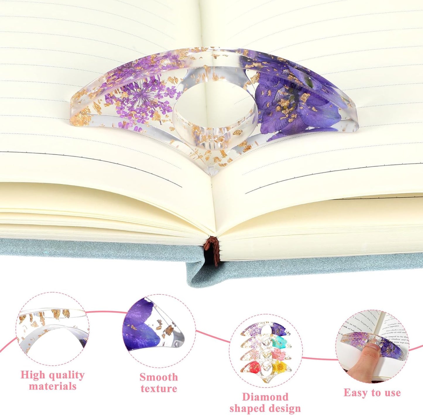 4 PCS Thumb Book Page Holder Dried Flower Book Page Holder Transparent Bookmark Thumb Bookpage Holders Spreader Homemade Books Accessories for Bookworms Teachers Students Reading Lovers