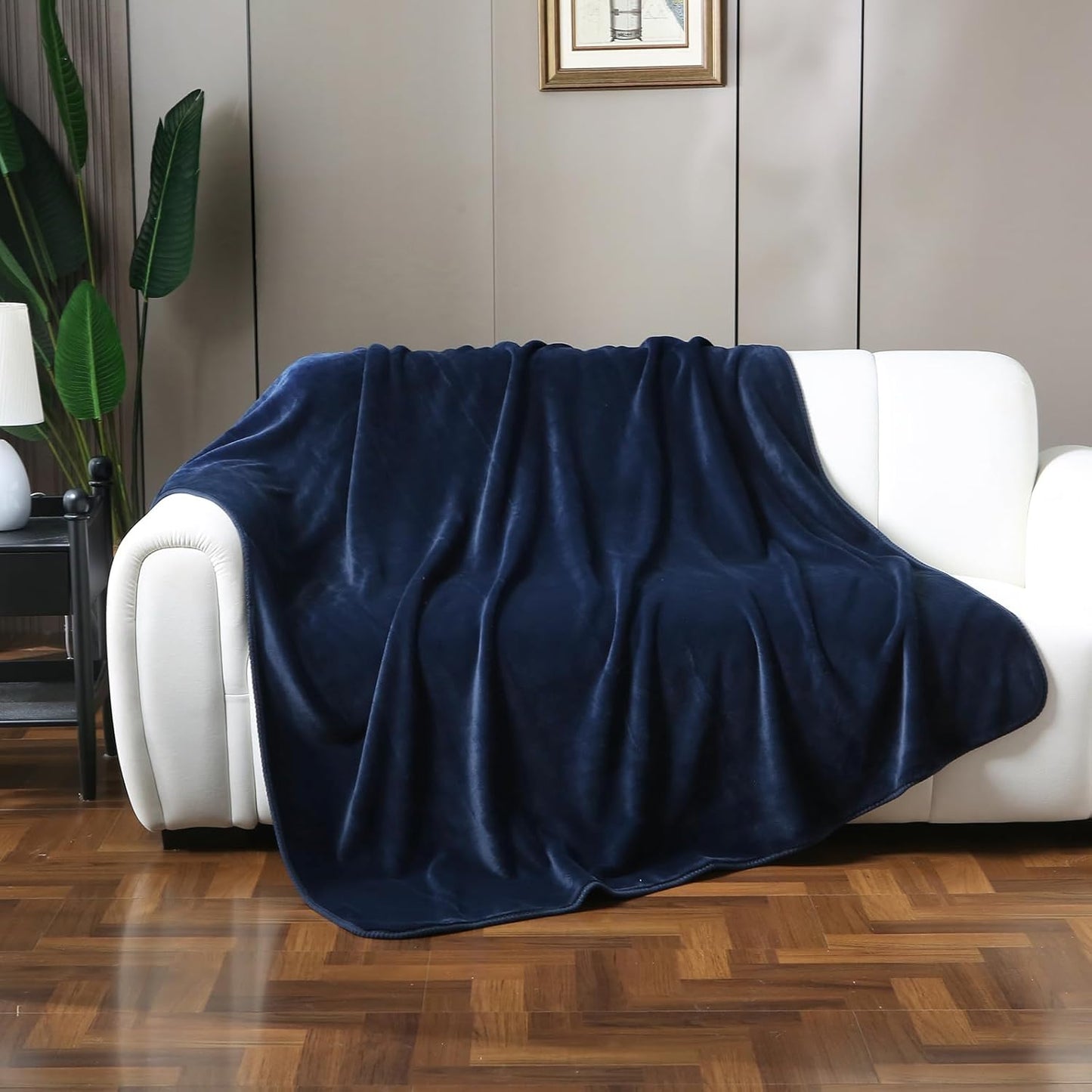 Knitted Thick Milk Velvet Fleece Throw Blanket for Couch Ultra-Plush Soft Decorative Colorful Travel Bed Office Blanket (Navy, 60" 80")