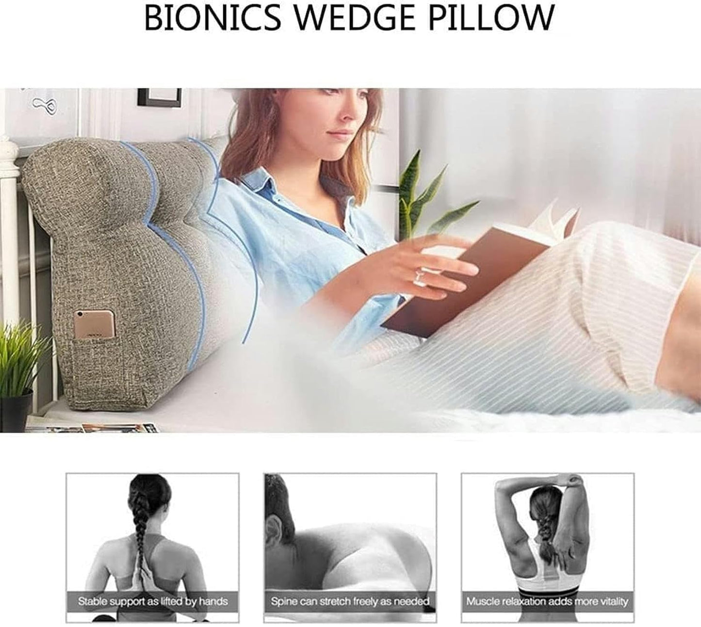 Double Bed Triangular Reading Pillow, Never Collapse Support Cushions Removable Washable Cover Wedge Pillow Headboard Cushion Bed Rest Pillows(Purple,180 * 50 * 15cm)