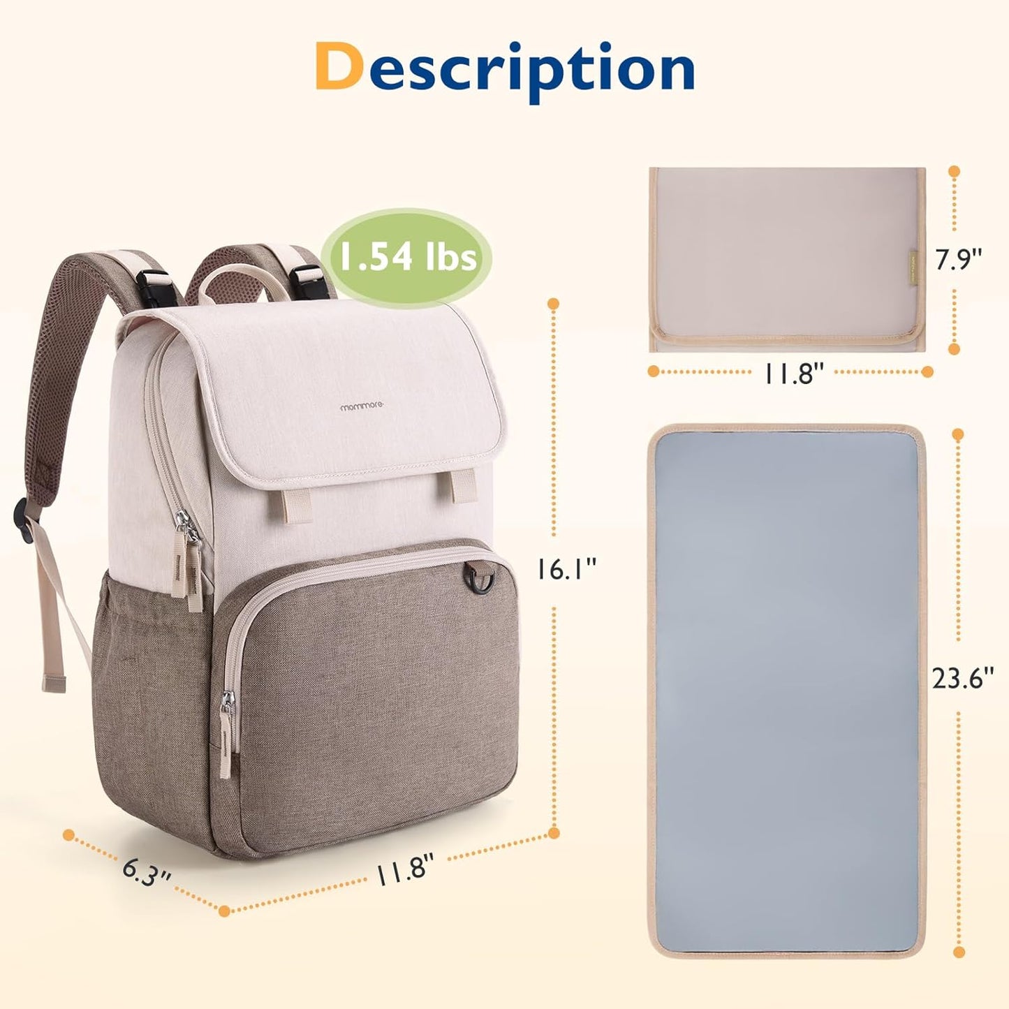 mommore Diaper Bag Backpack Unisex Baby Bag Large Diaper Bag with Changing Pad, Insulated Pockets, Stroller Buckles, Durable Travel Backpack with Luggage Strap