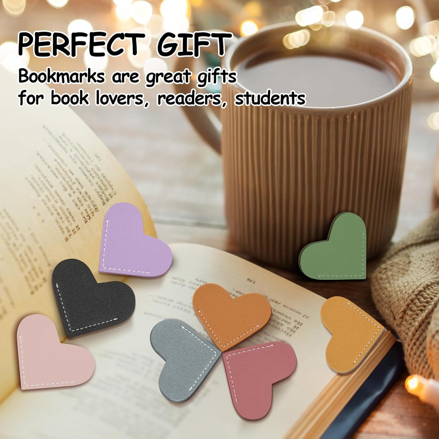 8 Pcs Leather Heart Bookmarks, UPABLUNSO Cute Heart Bookmark Corner Page Book Marks, Book Accessories for Women, Kids, Teachers, Reading Lovers, Cute Handmade Reading Gifts