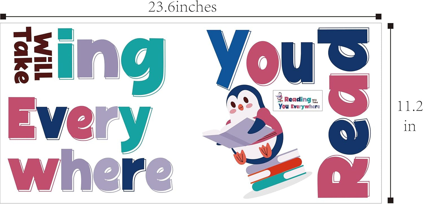 Reading Theme Wall Decal,Will Take You Everywhere Motivational Quotes Wall Stickers, Penguin Decor Inspirational Saying Vinyl Removable Wall Art for Classroom School Kid’s Room Library