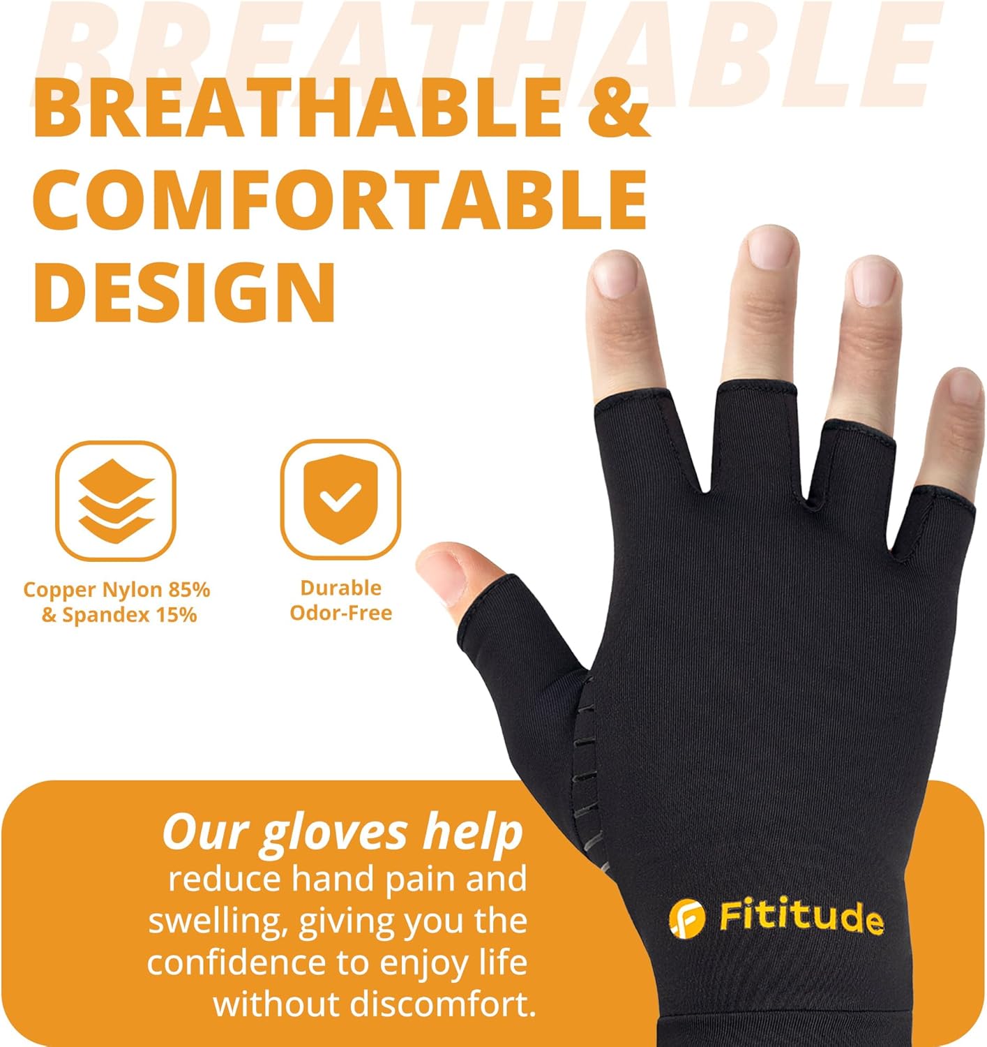 Fititude: Copper Infused Compression Gloves Half Finger | Helps Recovery from Arthritis, Swelling, Joint, Hand Pain Relief