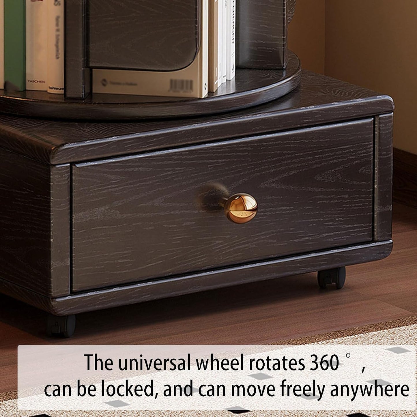 Bedside End Table with Storage & Wheels Movable, Rotating Bookshelf 360 Display 2 Tier, Rustic Side Table Bookcase Storage Rack for Living Room Bedroom