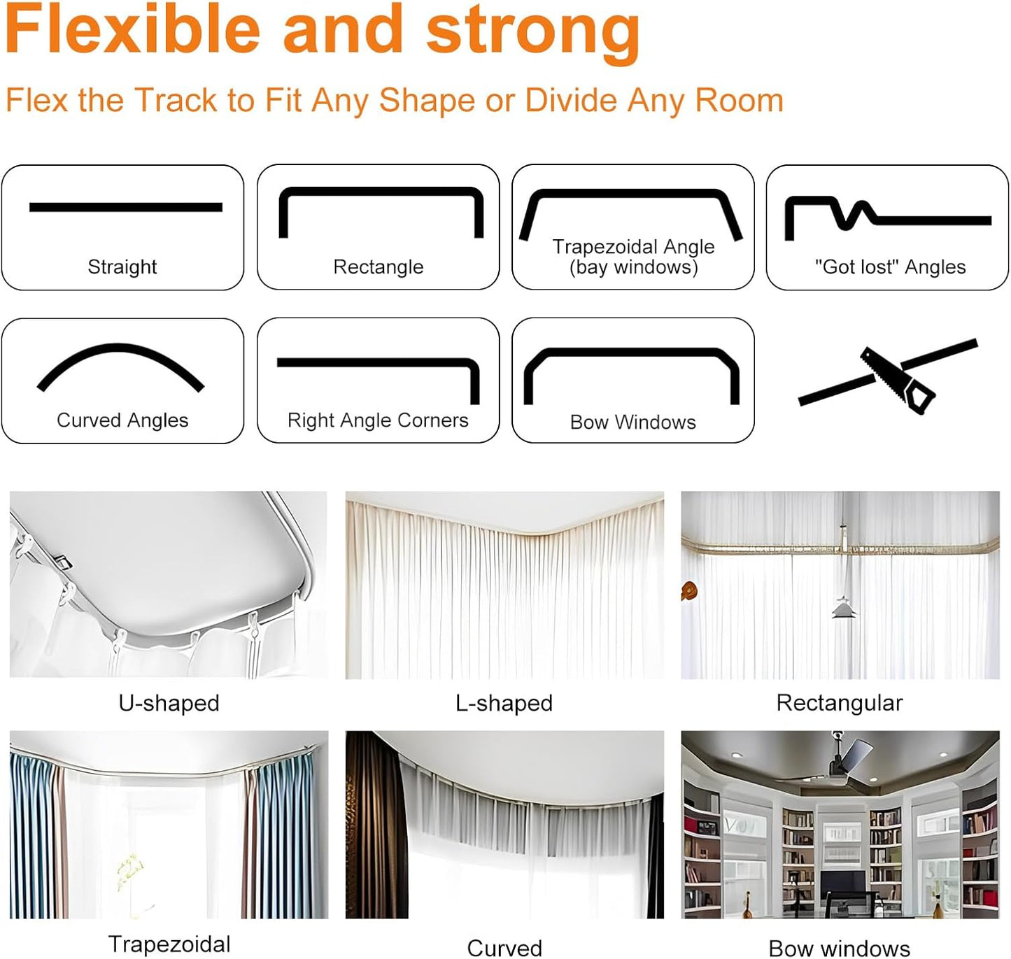 Room Divider Curtains Flexible Ceiling Tracks Set Curtain Track Ceiling Mount Blackout Curtain for Living Room Bedroom Ceiling Curtain Rod Privacy Dividers Panels W180 x H108 Black Drape & Black Rail