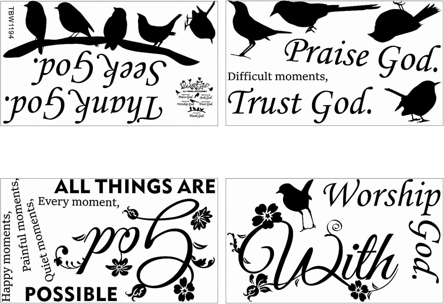 2 Pieces Bible Verse Wall Decal Scripture Quote Sticker - With God Things Are Possible Vinyl Christian Praise God DIY Inspirational Sayings Wall Art for Home Bedroom Decor
