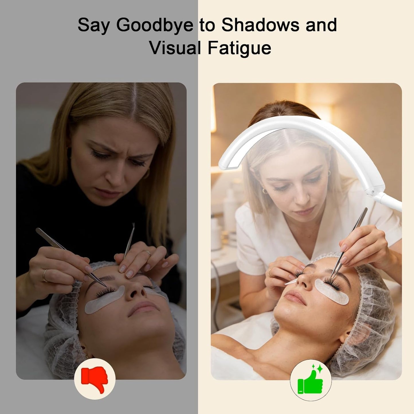 Half Moon Lash Light for Estheticians, LED Lamp for Eyelash Extensions, Nail Tech, Tattoo, Eye Caring Floor Reading Light for Study, Work & Crafts, Adjustable Color Temperatures & Brightness