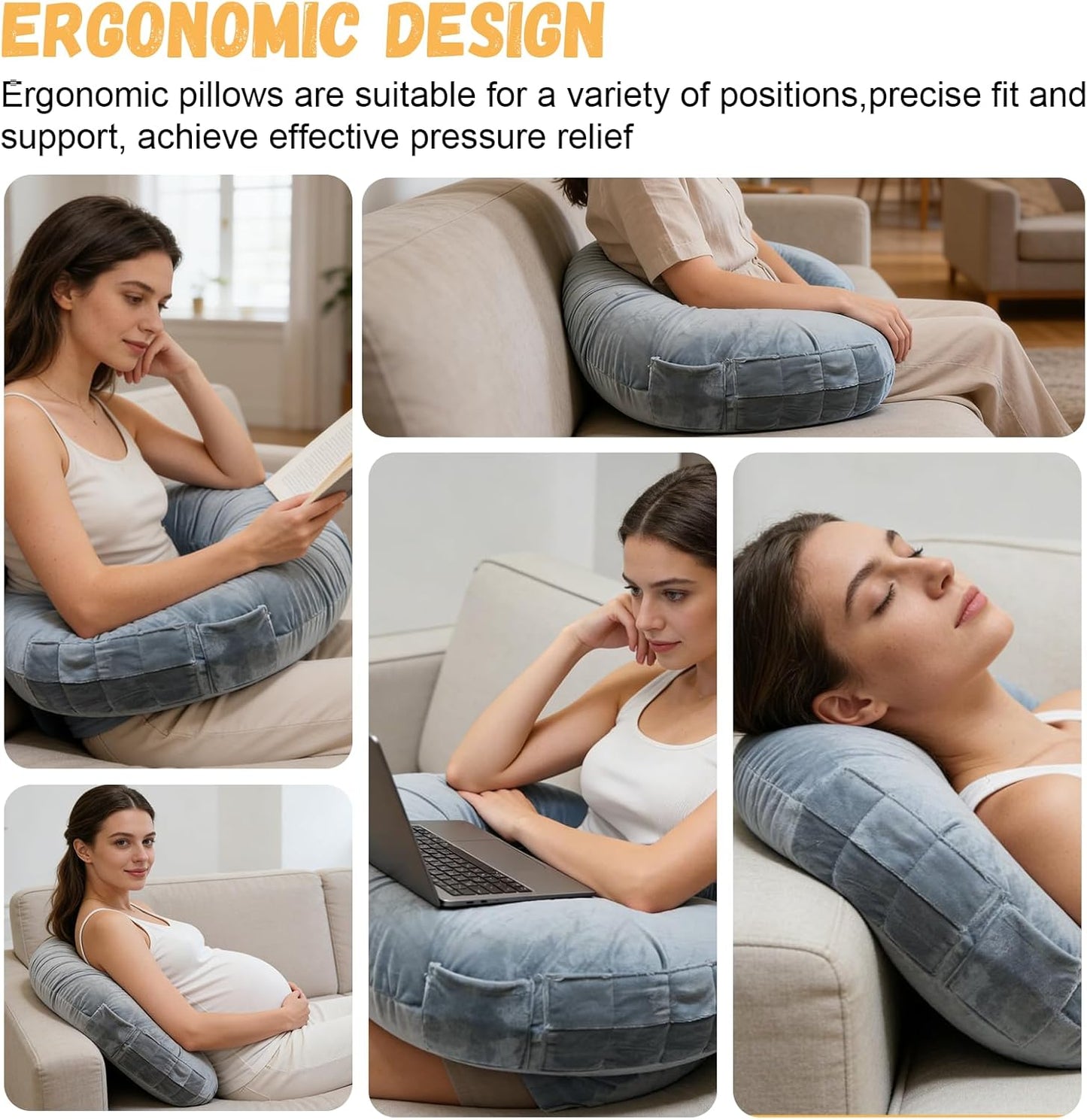 Reading Pillow for Gaming, Crochet Pillow for Lap Support, Lap Desk Pillow for Sitting in Bed or Sofa, Multi-Purpose Reading Pillow for Gaming/Working/Crocheting, Reduces Arm Pain & Fatigue, Grey