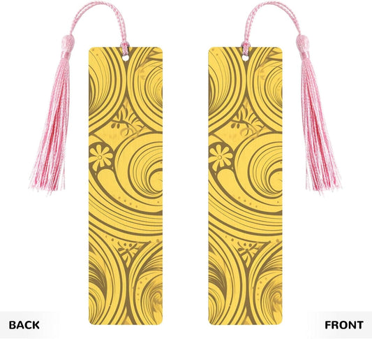 Yellow Line Pattern Bookmarks Gifts for Women Men, Wooden Bookmarks for Book Lovers, Vintage Book Marks Ornaments with Tassel, Unique Personalized Reading Page Markers Pink