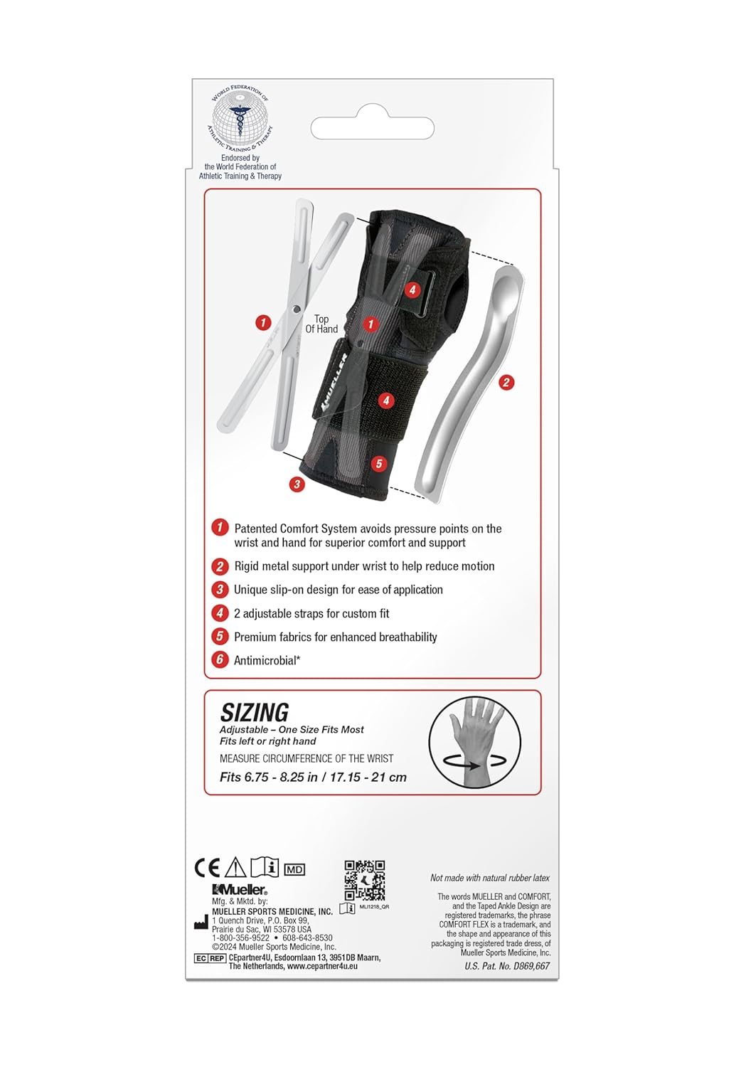 MUELLER Sports Medicine Comfort Flex Wrist Stabilizer, Wrist Pain Relief Support for Men and Women, Ideal for Carpal Tunnel, Tendinitis, Arthritis, Black, One Size