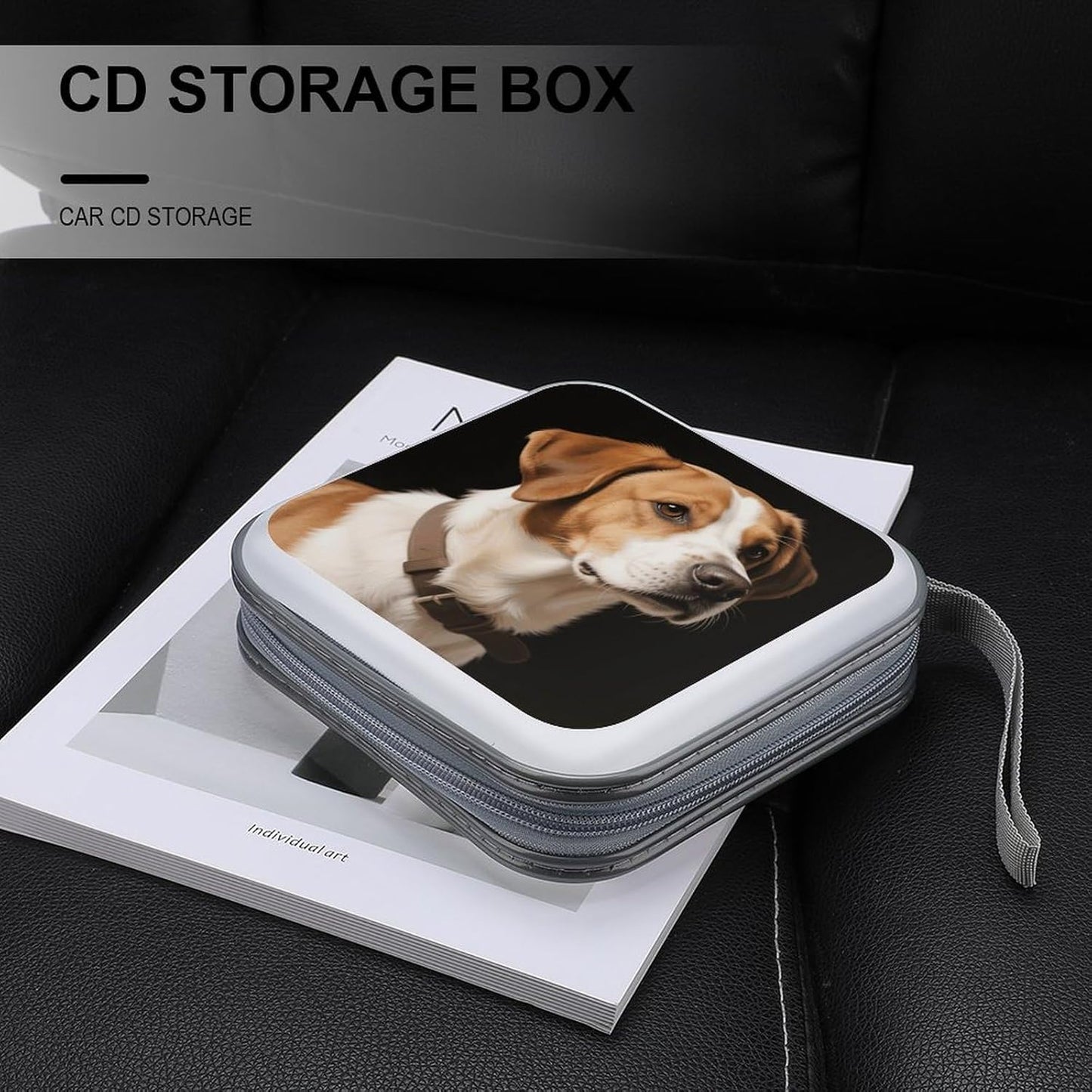 Dog CD Case Portable Zipper CD Case 40 Capacity Hard Plastic DVD Cases Holder Large Storage Disc Wallet Bag for Car Home Travel DVD Collection Bag