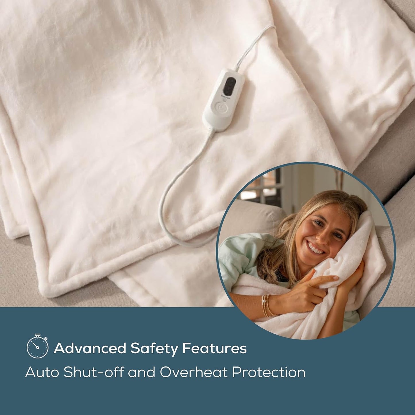 Beurer HD61 Super-Cozy Heated Blanket - Fast Heating Electric Blanket with 4 Heat Settings, Machine Washable Fabric, 4 hrs Auto Shut Off,Warm Heated Throw Blanket (50 x 60 inches)