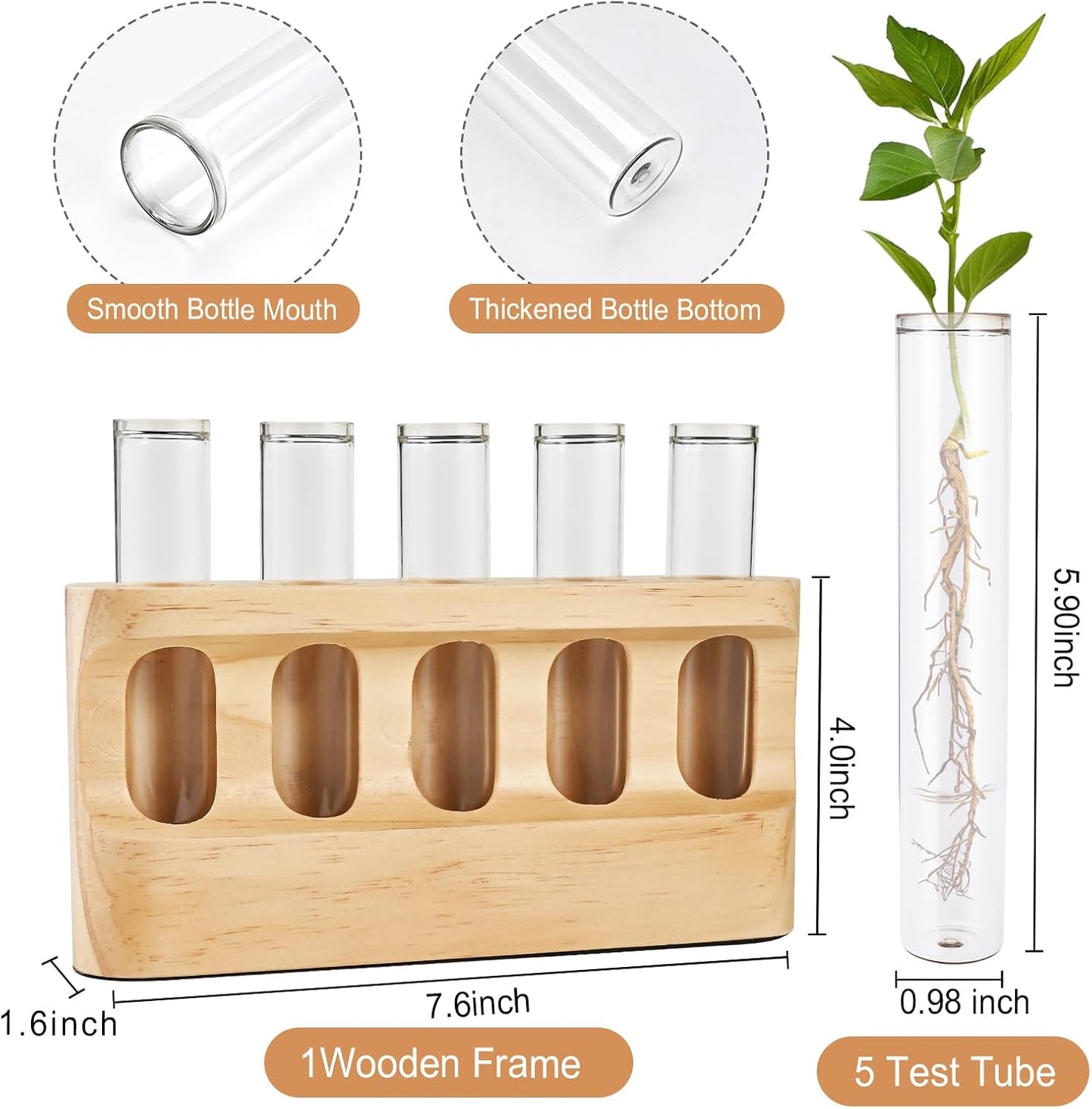Plant Propagation Station with 9-Level Dimmable LED Light, 5 Glass Test Tube Vases, Wooden Stand for Hydroponic Plants, Gardening Gift for Women & Plant Lovers, Desktop Terrarium & Home Decor