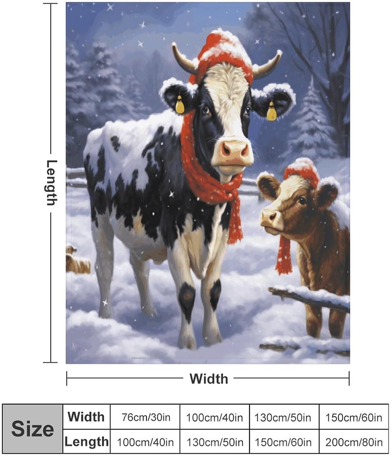 Christmas Snow Cow Blanket Chunky Fluffy Fuzzy Bed Blankets Cozy Soft Warm Winter Blankets Anti-Pilling Flannel Throw Blanket for Couch Living Room Bedroom Multiple Size