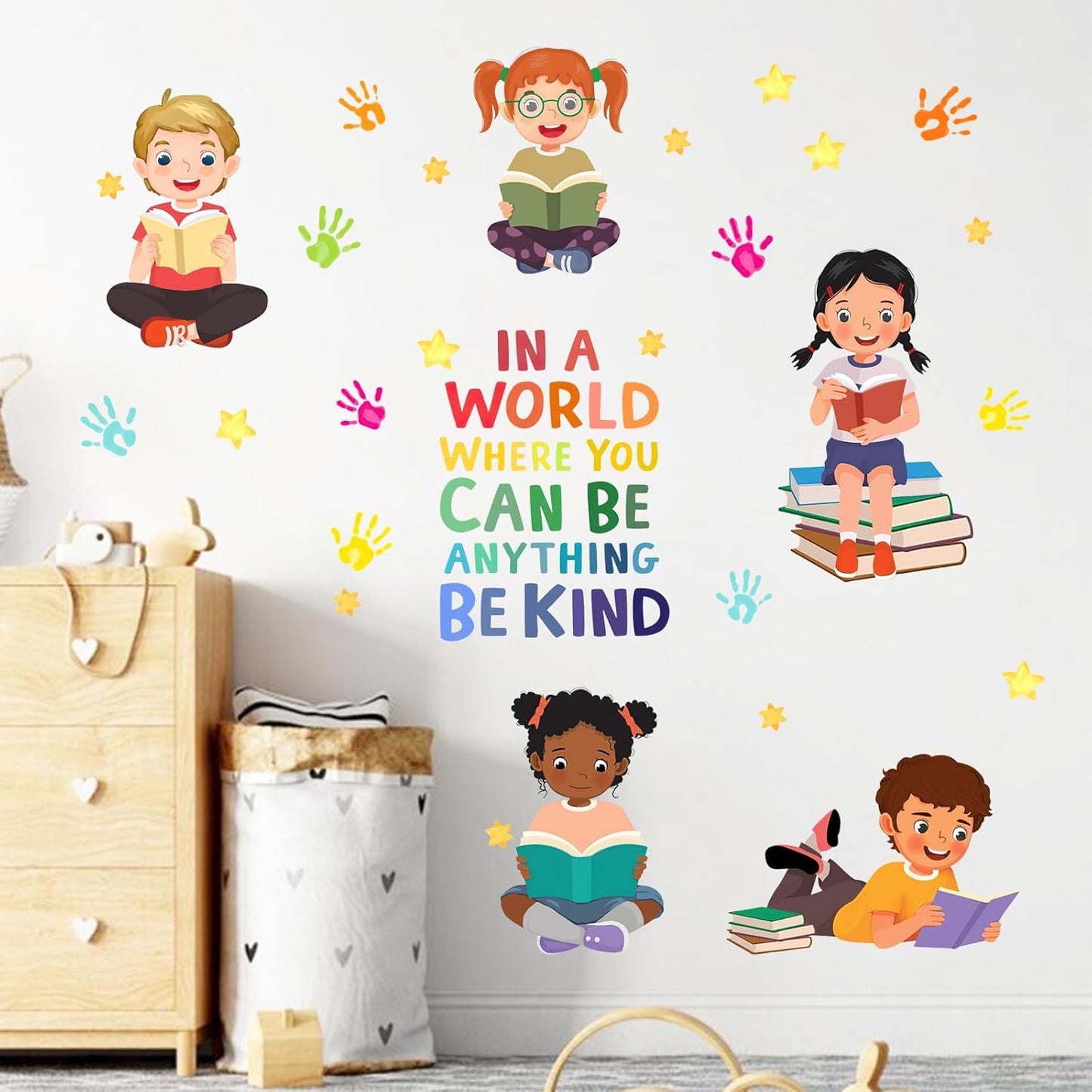 Yovkky Reading Kids Equality Inspirational Wall Decals Stickers, Positive Quote Book Neutral Toddler Nursery Classroom Decor, Diversity Home Decorations School Library Playroom Girls Boys Bedroom Art
