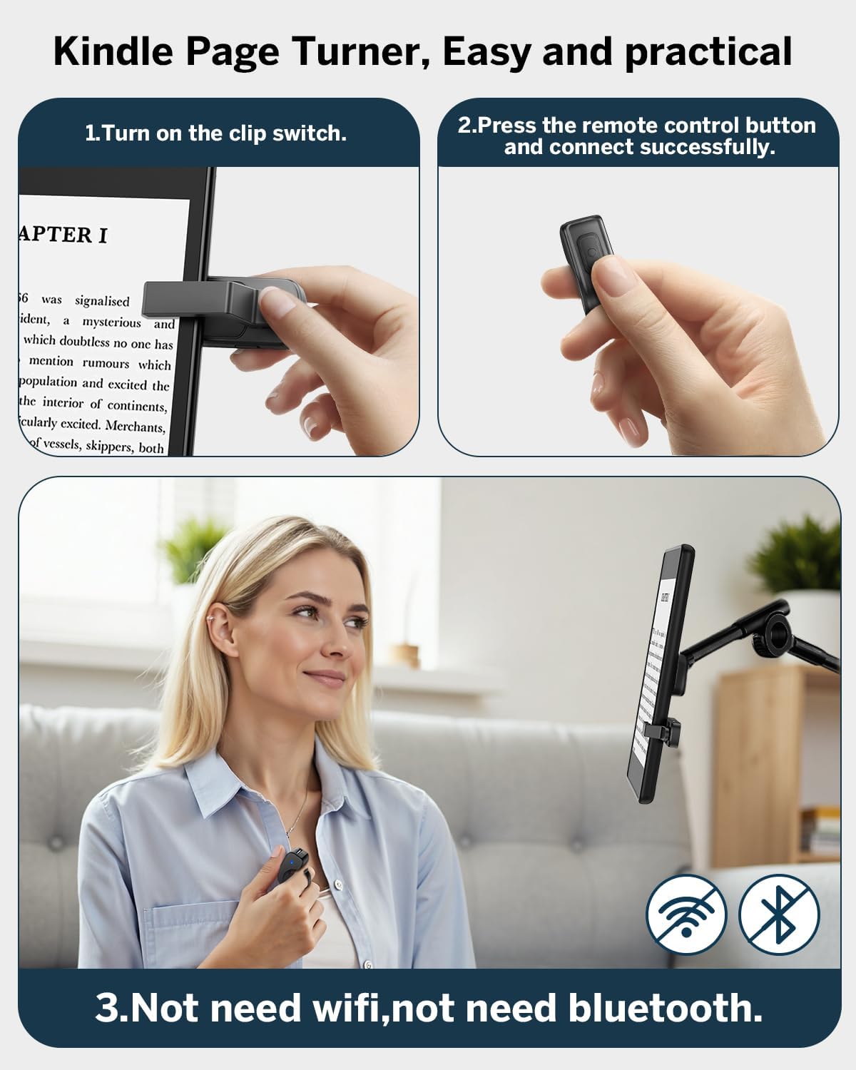 [Case-Friendly] Remote Control Page Turner Ring for Kindle Paperwhite Oasis Scribe Kobo eReaders, Camera Camcorder Remote Controls, Page Turner Clicker for iPhone ipad Tablets with Storage Bag
