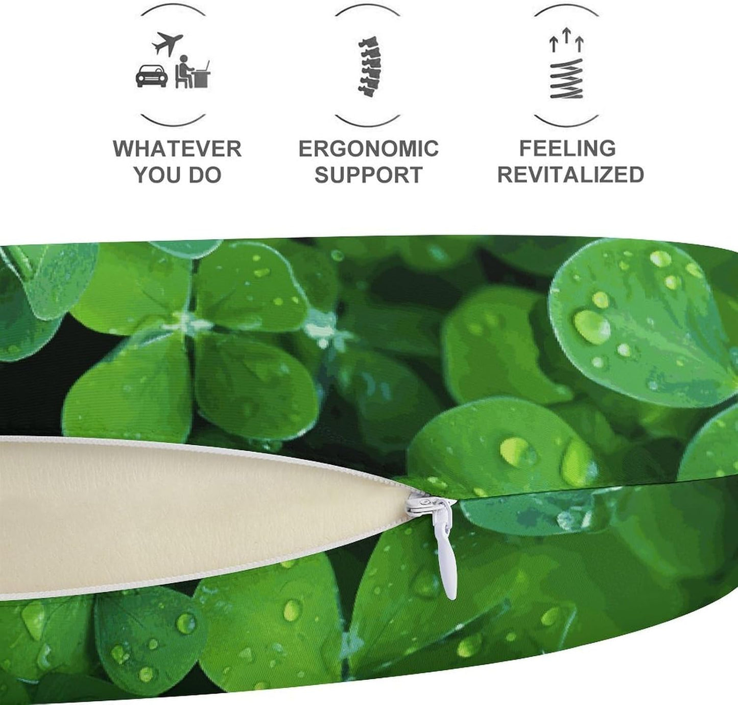 Many Green Clover Neck Pillow Memory Foam U Shaped Pillows Portable Pillows for Shoulder Travel Head Support Pillow with Concealed Zipper for Airplane Car Home Office