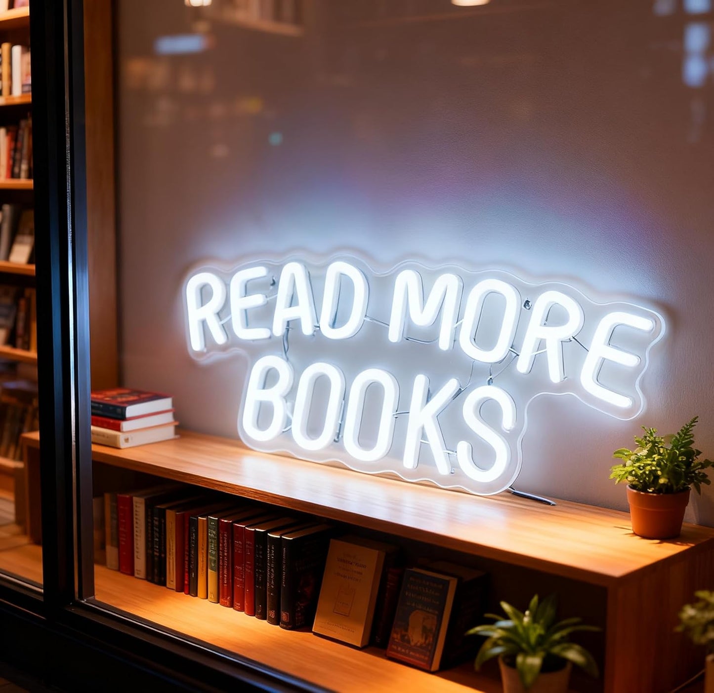 Read More Books Neon Sign, USB Powered Decorative Neon Light for Book Lover Gift Teens Bedroom Library Bookstore Reading Nook Wall Table Decor 15 x 6.3 In