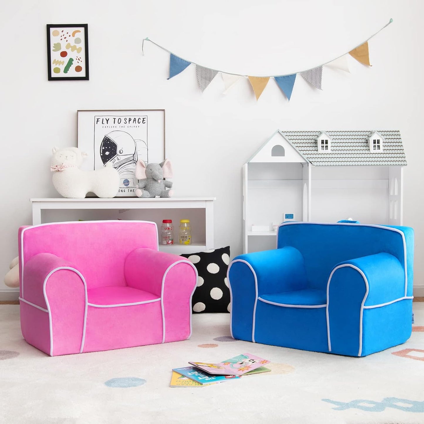 Costzon Kids Couch, Toddler Soft Sofa Chair w/Removable & Washable Velvet Surface for Preschool, Play Room, Nursery, Kindergarten, Toddler Sofa Couch for 0-5 Year Old Boys Girls Birthday Gift
