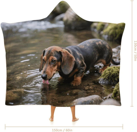 Cute Dachshunds Dog Wearable Hoodie Blanket for Women Men Fleece Blanket with Hood Oversized Warm Cozy Gifts