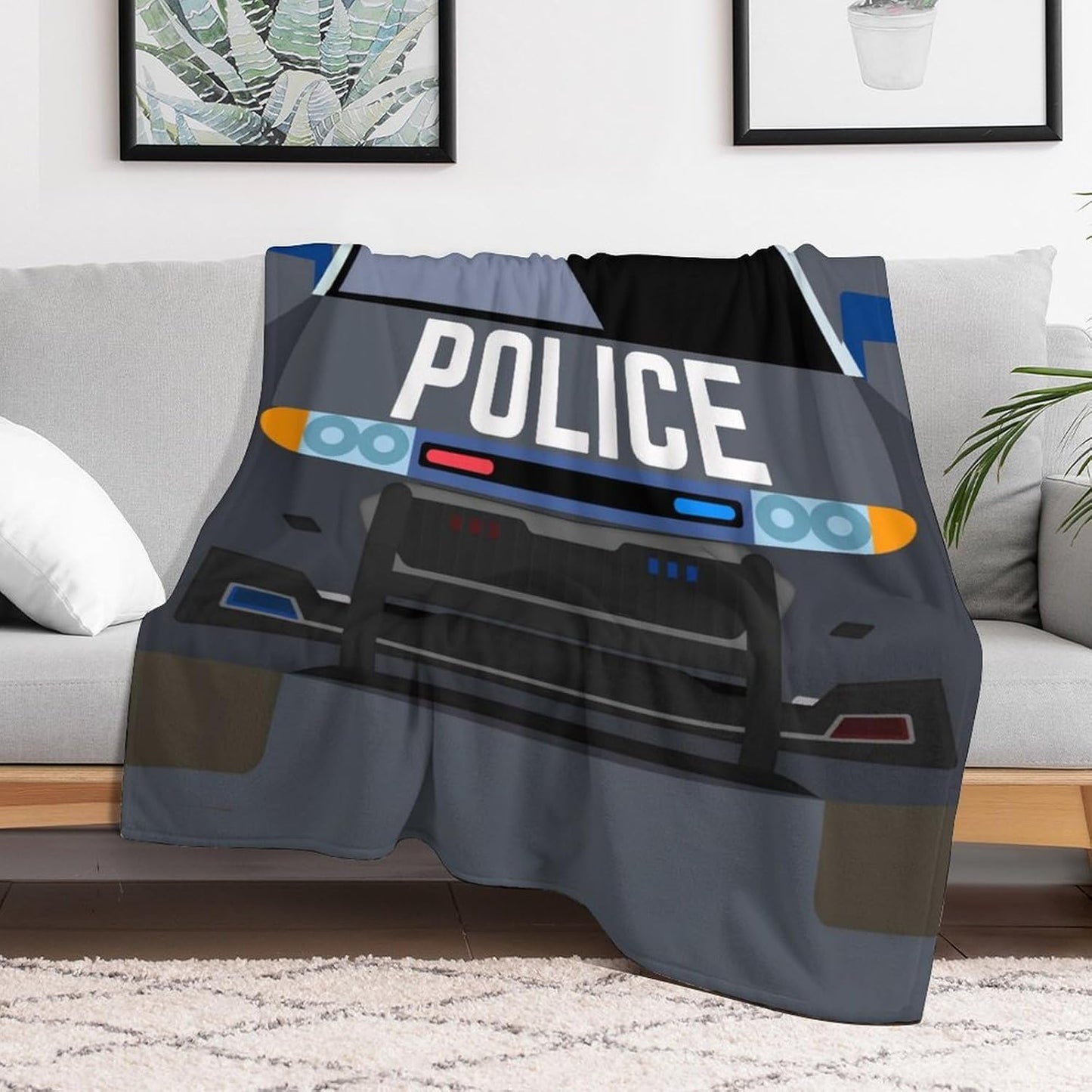 Police Car Throw Blanket - Soft Flannel for Teens, Adults, Women, Men - Warm All-Season Lap, Chair, Sofa Blanket for Police Lovers - 70"x50"