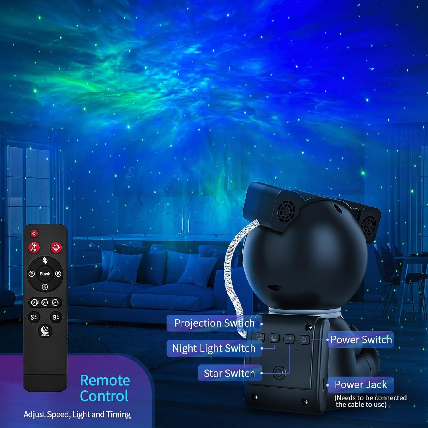 Astronaut Galaxy Projector, Star Projector with Timer and Remote, Night Light with Moon Lamp, LED Nebula Lamp for Kids Adults, Room Decor Gift (Black)