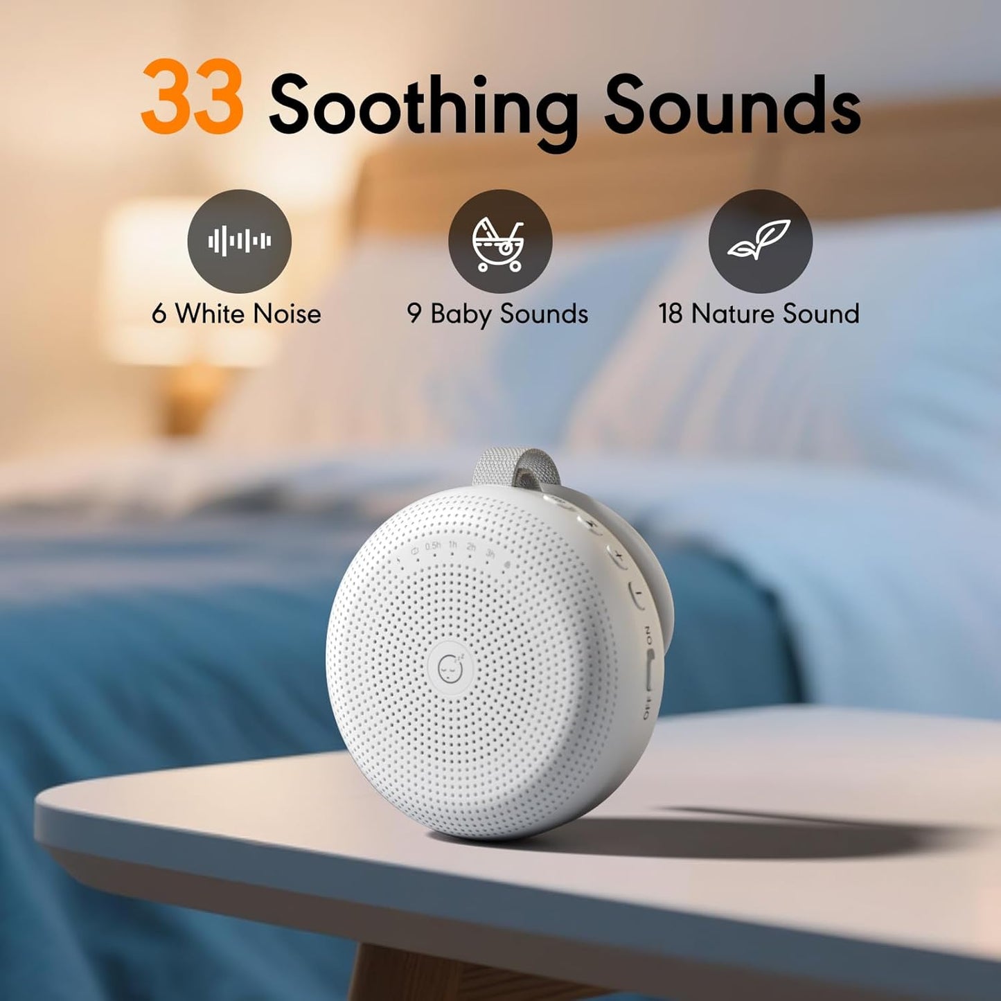 White Noise Machine for Baby Adult, Portable Sound Machine with 33 Soothing Sounds, Timer & Memory Function for Sleep, Travel, Nursery, Office and Home