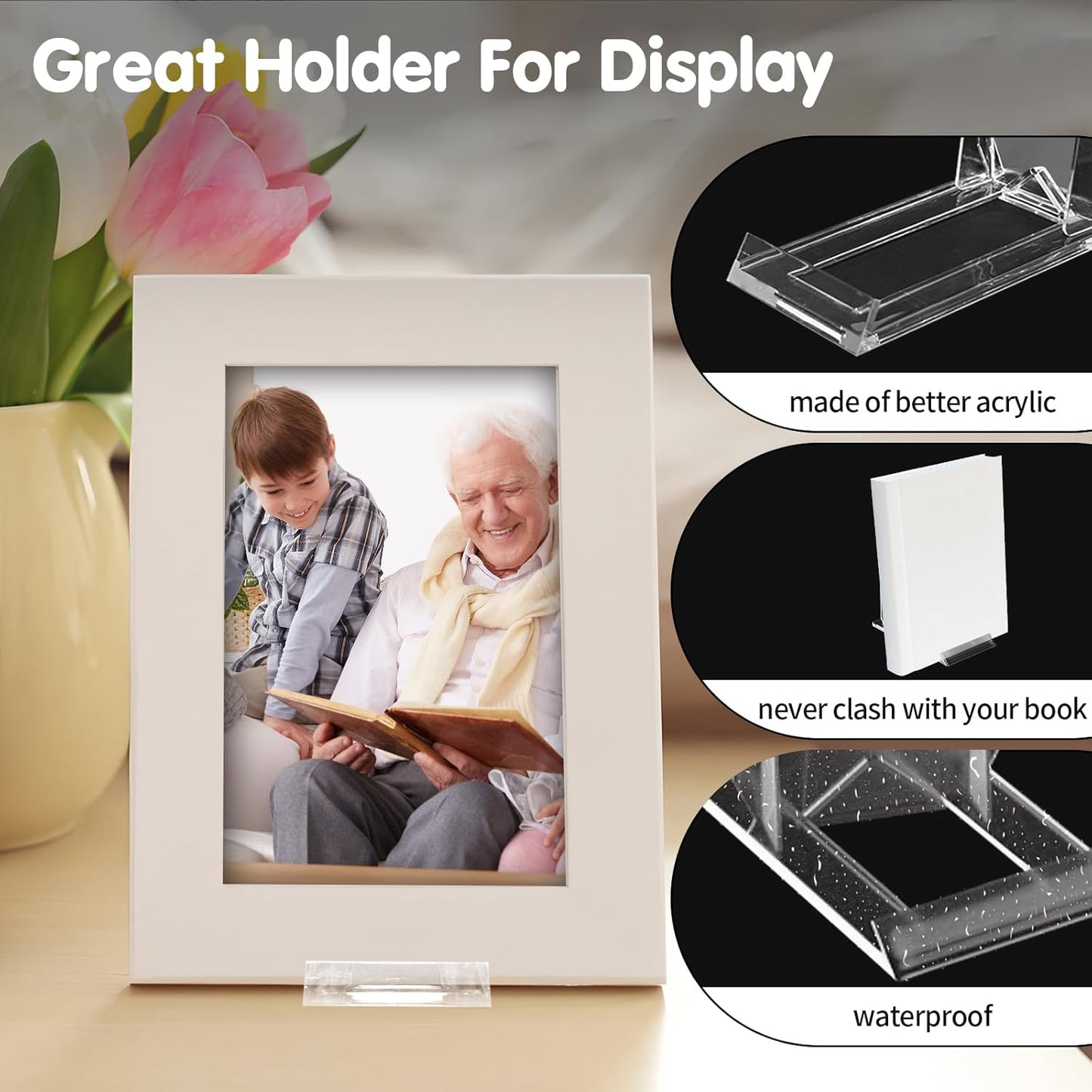 10 Pack Acrylic Book Stand for Display - Adjustable Clear Holder for Bible, Card, Brochure, Comic, Album, Magazine, Postcard, Artworks (4.4 X 4.13 X 2.36 Inch)