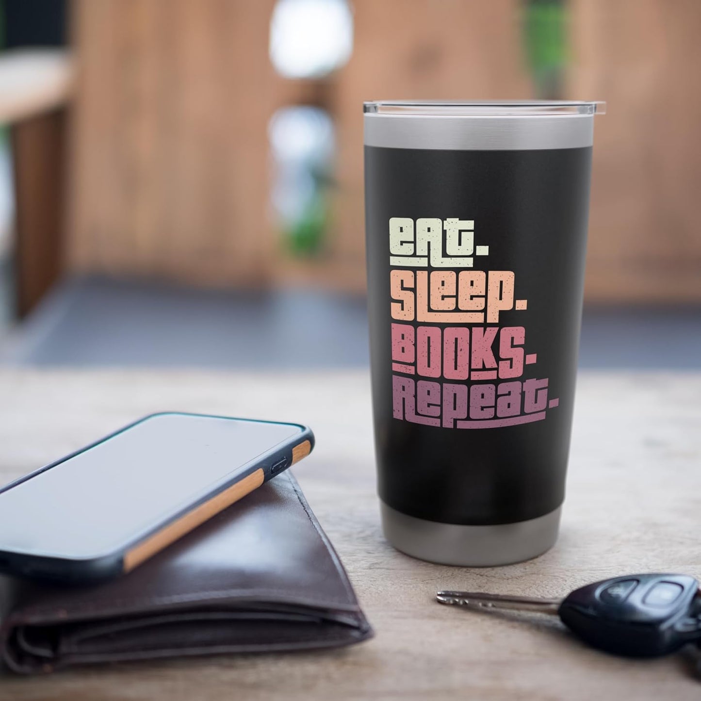 Eat Sleep Books Repeat Reader Bookworm Reading Lover Stainless Steel Insulated Tumbler