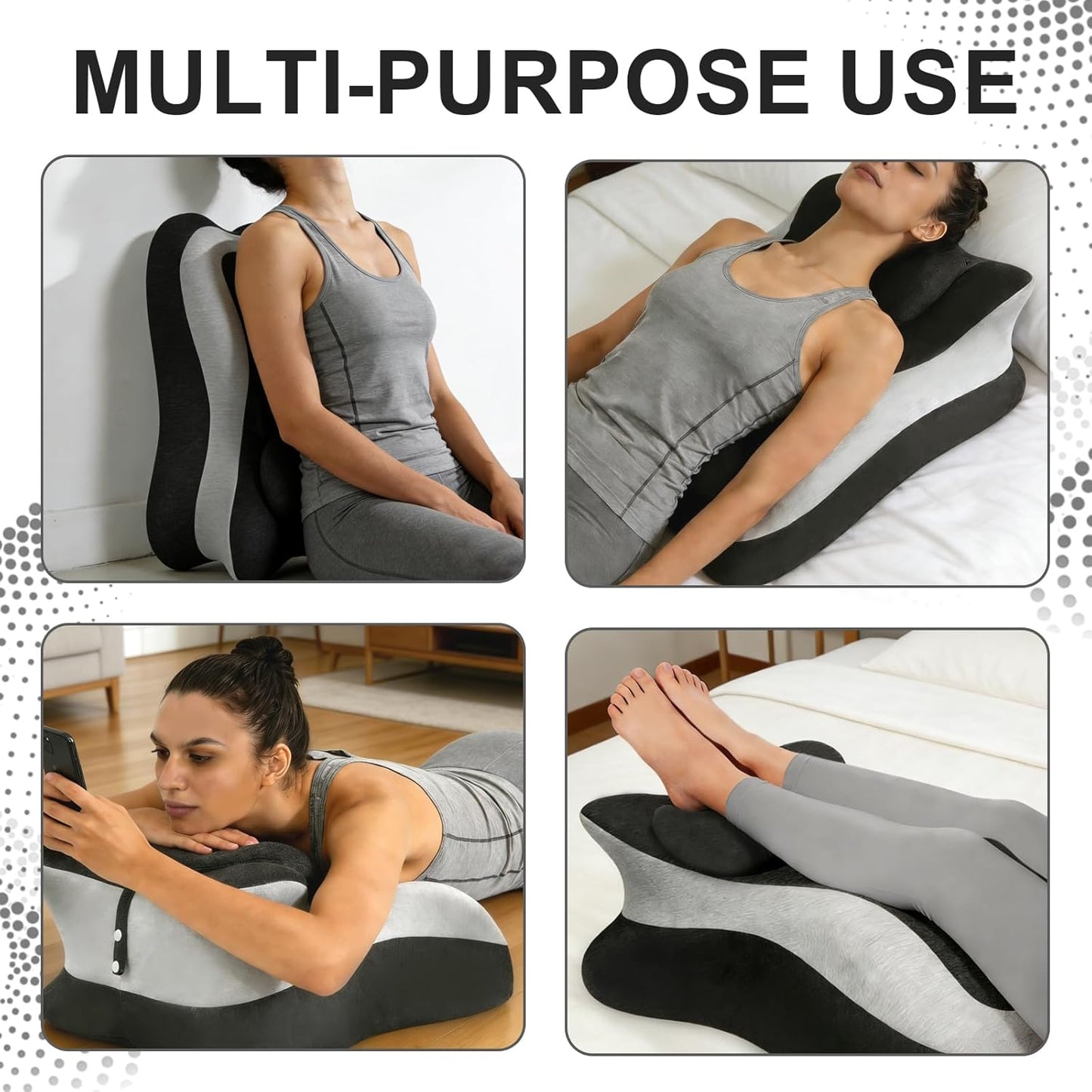 Ergonomic Memory Foam Pillow, Reading Pillow for Bed, Waist and Neck Support, Quick Rebound & Plush Comfort