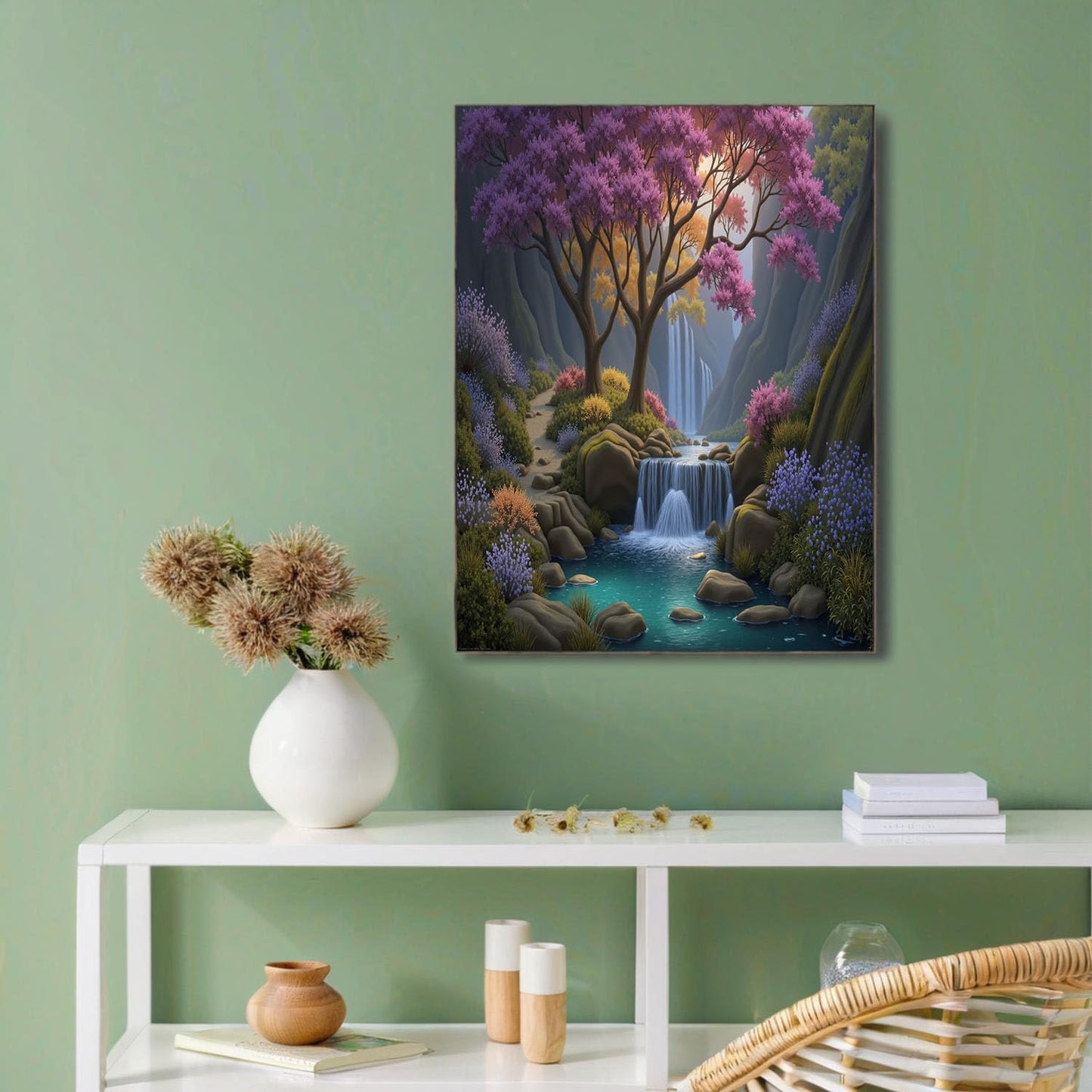 GDJSMIN Fantastic Natural Landscape Wall Art, Waterfall Trees Poster for Reading Room Living Room Decor 16x 24 inch Unframed
