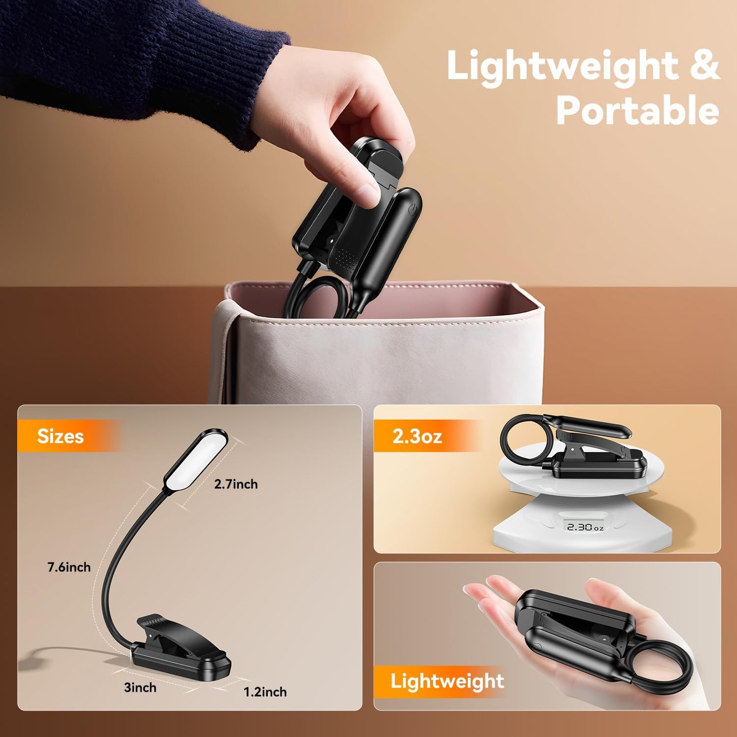 Rechargeable 20 LED Book Light for Reading in Bed, Eye Caring 3 Color Temperatures, Adjustable Brightness, Durable & Lightweight ABS Design, Clip On Reading Lamp for Study/Travel,Gifts for Adults