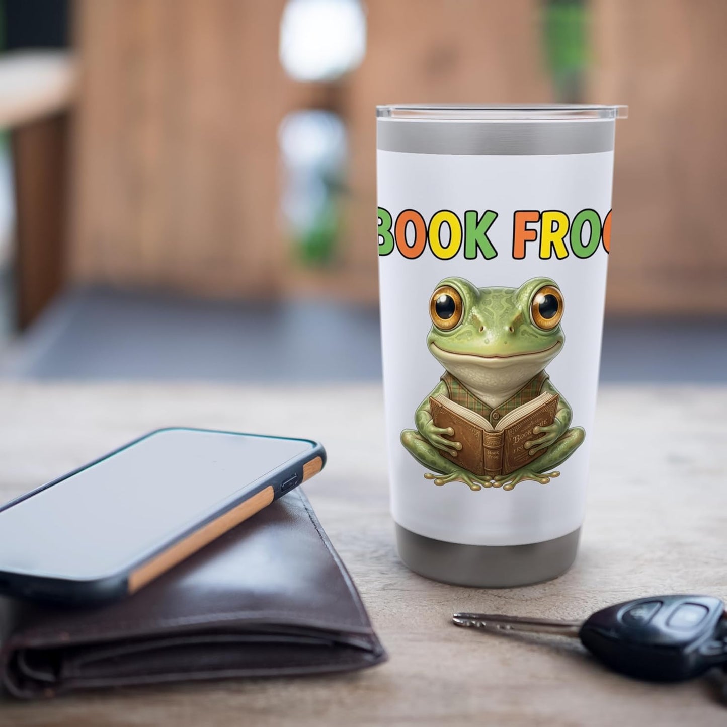 Curious Reading Amphibian Cartoon Library Character Stainless Steel Insulated Tumbler