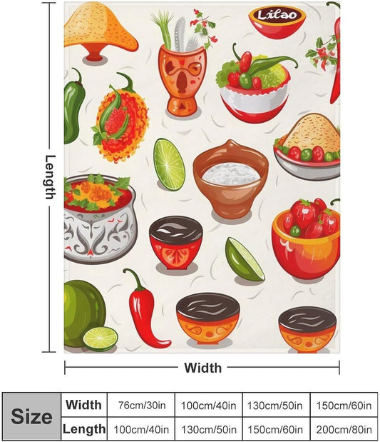 Custom Flannel Fleece Throw Blanket for Adults 50x60 Lightweight Mexican Salsa Symbols Bedtime Blanket Soft Warm Blankets for Bed Couch Sofa Camping Picnic Wedding Gift Winter Home Decora