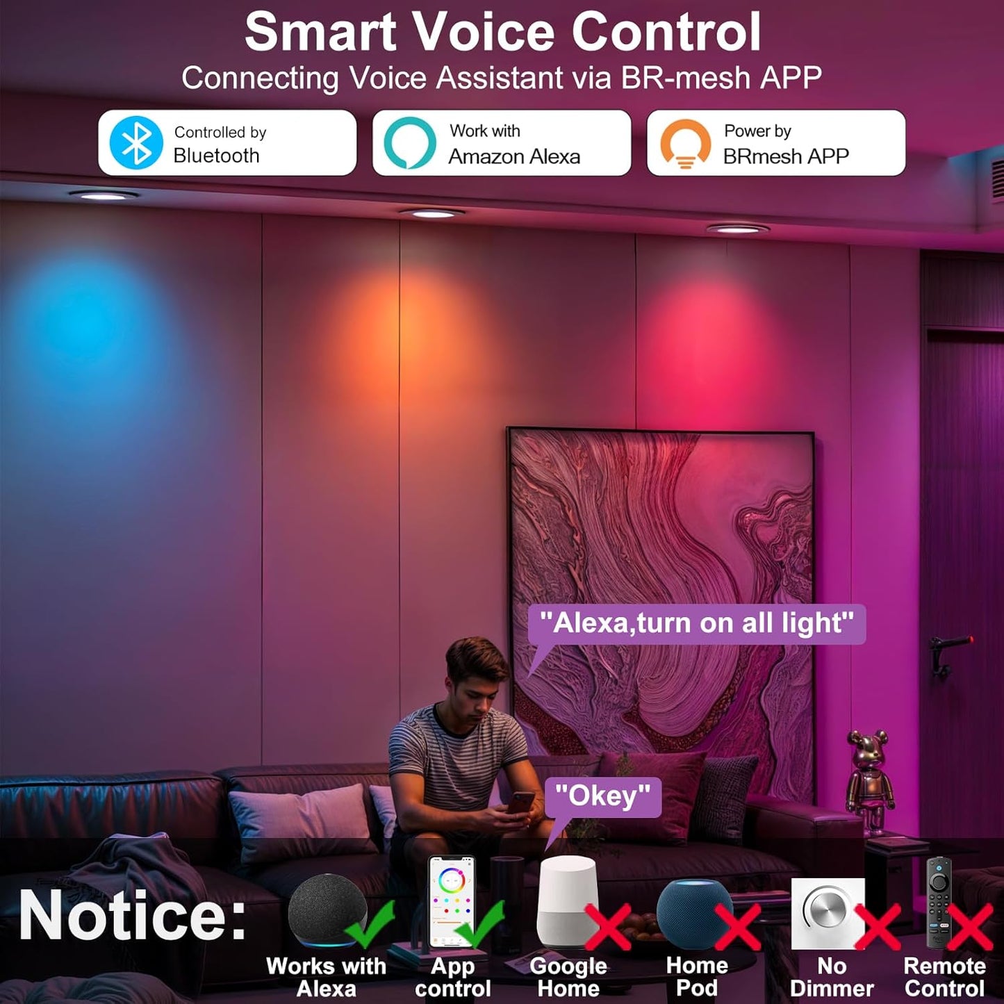 Smart Recessed Lighting, 5/6 inch, Compatible with Alexa, Smart LED Downlight, ‎13W 1050LM Led Lights, Smart Can Lights Multicolor APP Dimmable, 4-Pack