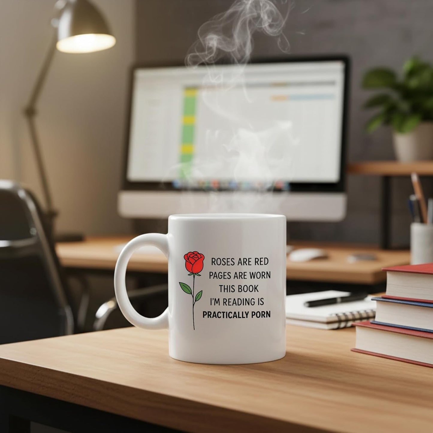 Panvola Roses Are Red Pages Are Worn Book Lover Gifts Reader Librarian Reading Library Science Student Ceramic Mug 11oz White