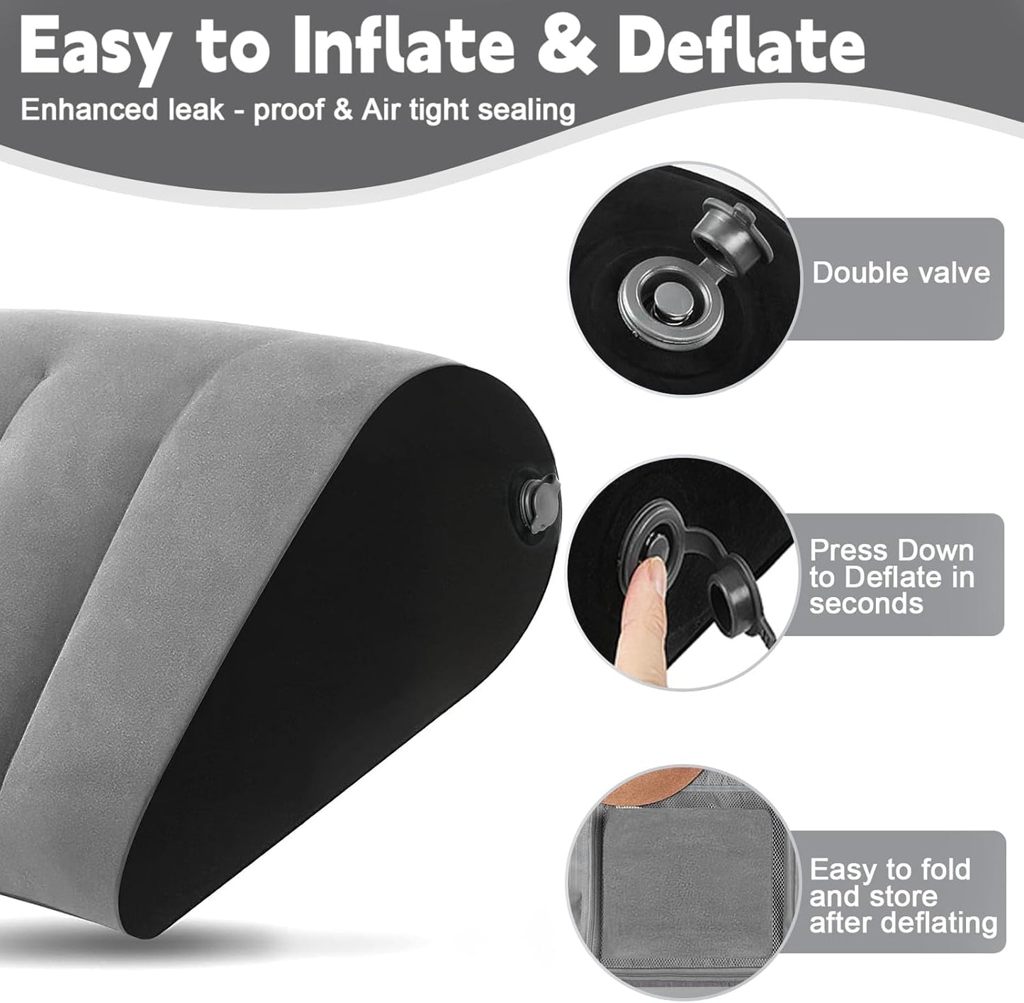 TheClover Inflatable Wedge Pillow for Sleeping & Travel - Portable Leg Elevation Pillow with Eye Mask, Adjustable Bed Wedge for Acid Reflux,Camping, Car, Office,Airplane (Grey)