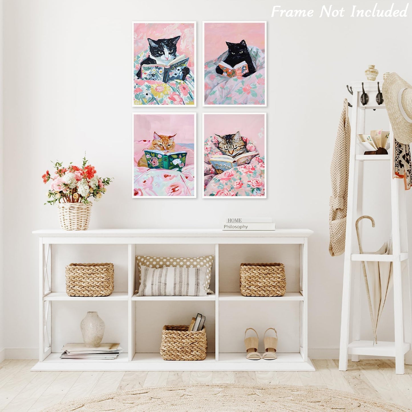 Dazzlewall 4Pcs Funny Cat Reading Book Wall Art Posters, Vintage Cat Aesthetic Art Prints for Nursery Girls Bedroom Study Room Decor 8x10 in Unframed