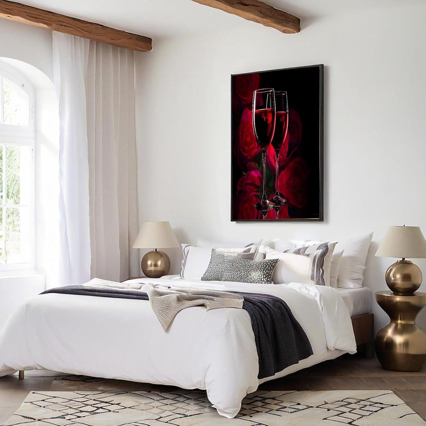 GDJSMIN Abstract Romantic Pattern Wall Art, Wine Glass Red Roses Poster for Reading Room Living Room Decor 12x 16 inch Unframed