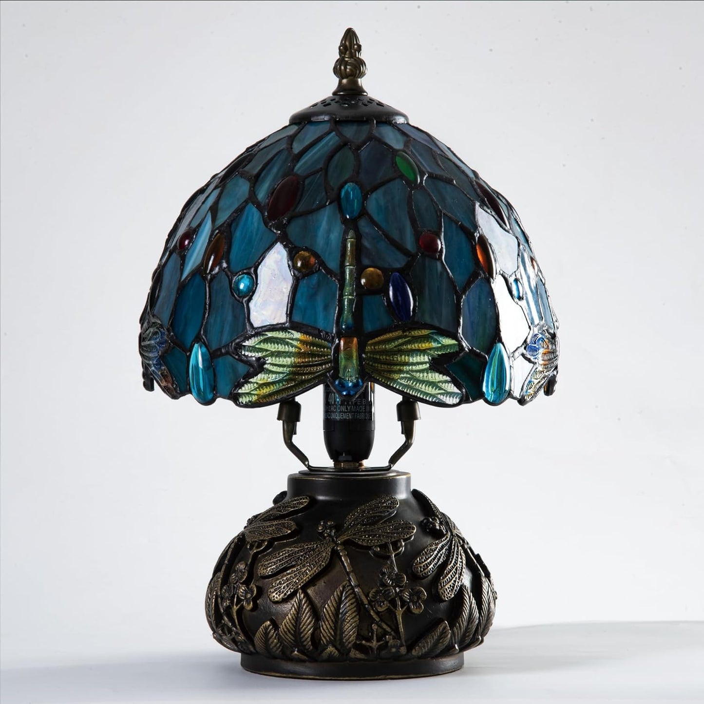 Tiffany Style Stained Glass Mushroom Bedside Table Lamp 8-inch Green Blue Dragonfly Beautiful Shade Nightstand Light for Bedroom Dorm Living Hallway Coffee Table Home Office Housewarming Gift